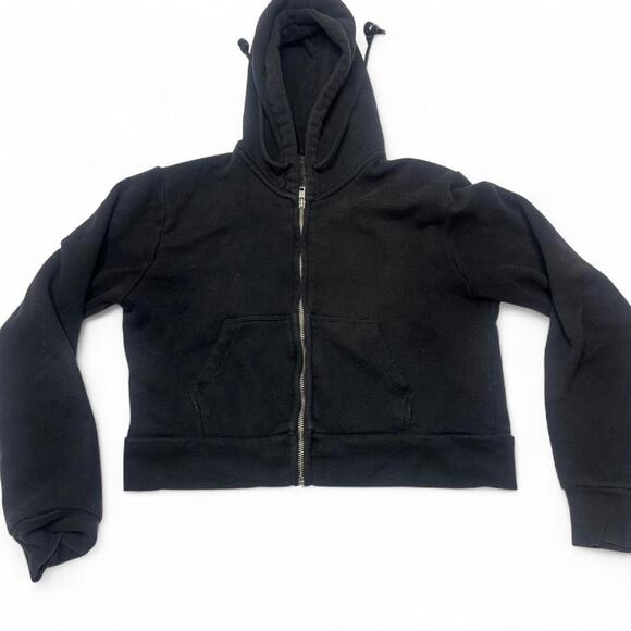 Brandy Melville John Galt Black Zip Up Hoodie One Size Fits XS-Medium - Picture 3 of 5